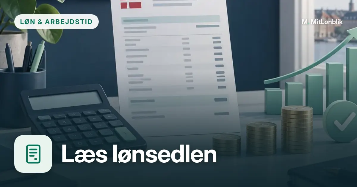 En dansk lønseddel med felter forklaret – illustration til guiden